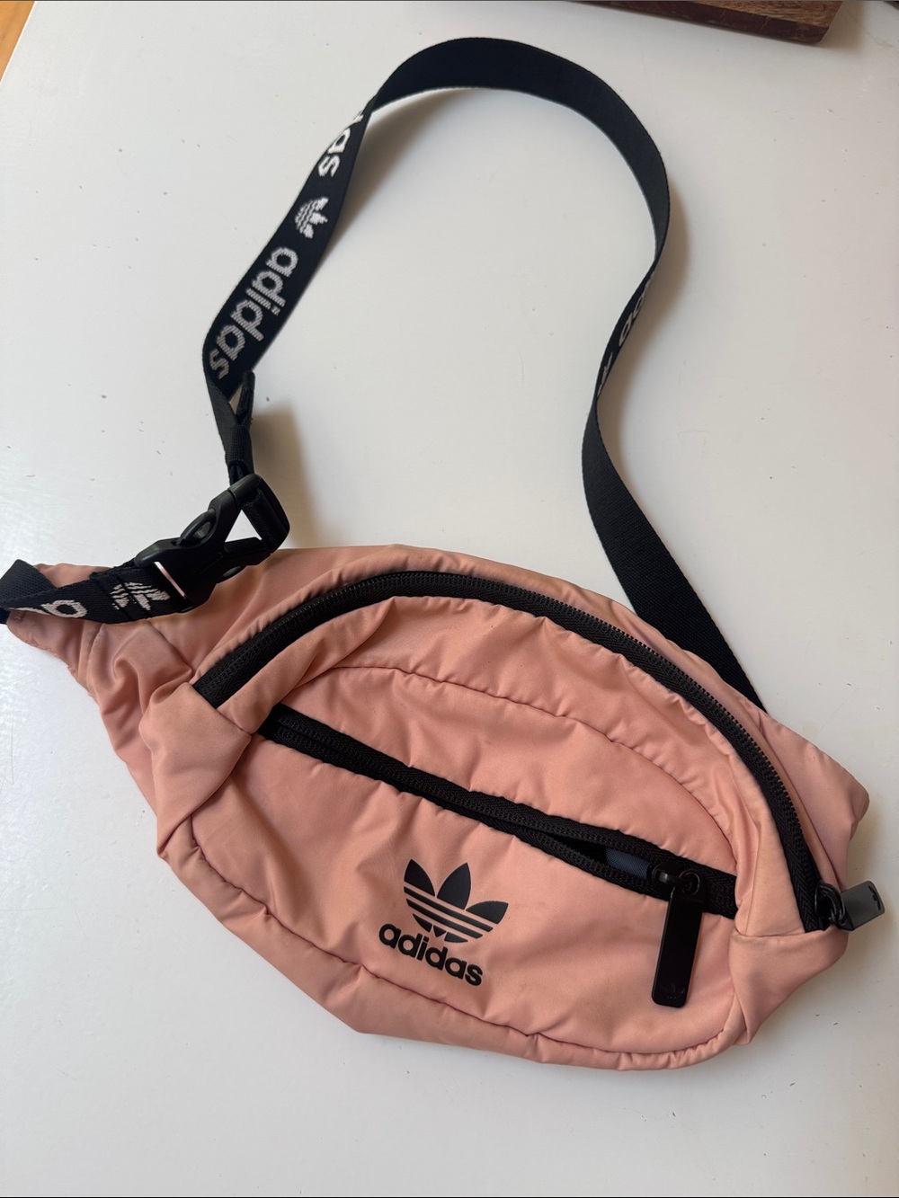 adidas Quilted Pink Waist Pack with Black Strap